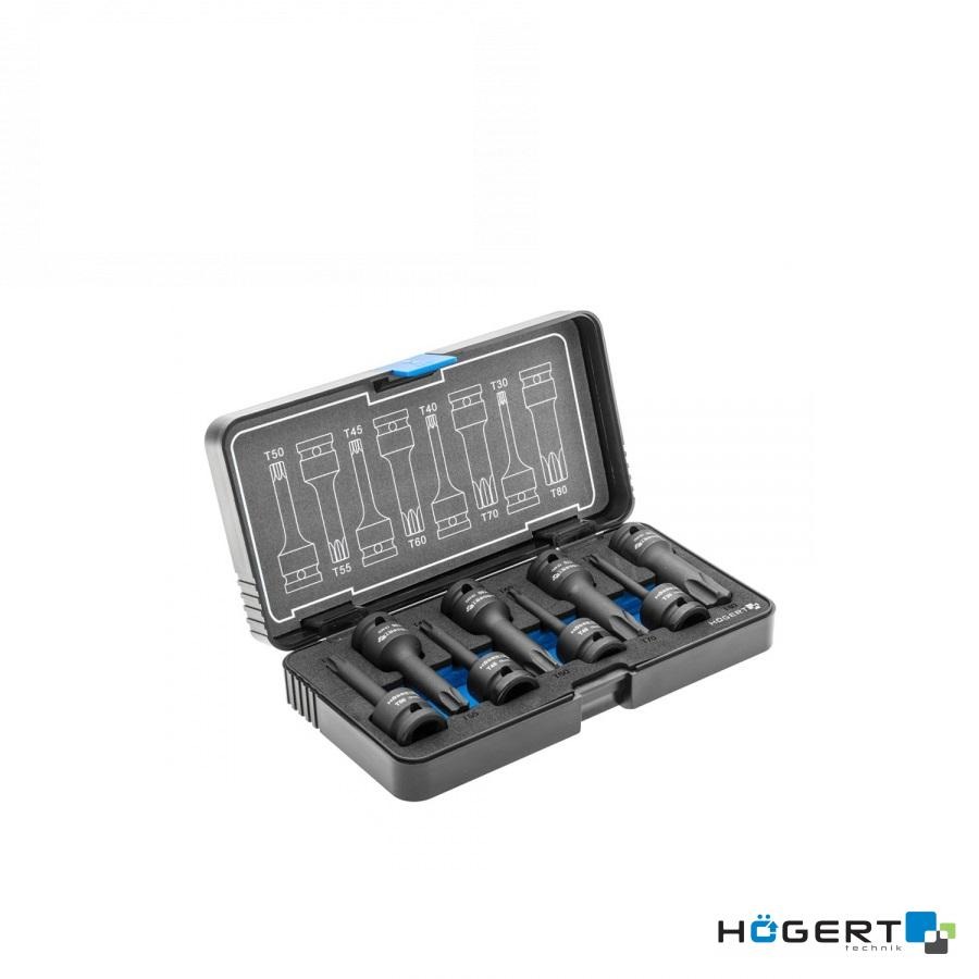 торцеві головки, ударні Torx,  8 шт., CrMo (T30, T40, T45, T50, T55, T60, T70, T80, 1/2") HT6R002 (HOEGERT, Німеччина)