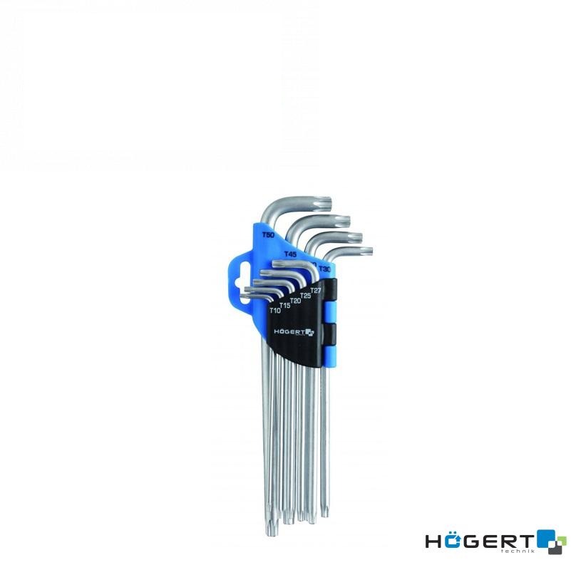 набір Г-подібних подовжених ключів TORX, 9 шт. (Т10-Т50)  HT1W818 (HOEGERT, Німеччина)
