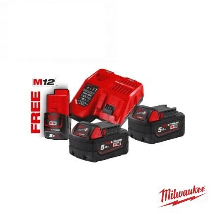 енергокомплект MILWAUKEE, M18 NRG-502 (+заряд.пристрій, 2 акум. M18 B5(5Аг), 1 акум. M12 B2(2Аг) 4933459217 (MILWAUKEE, США)
