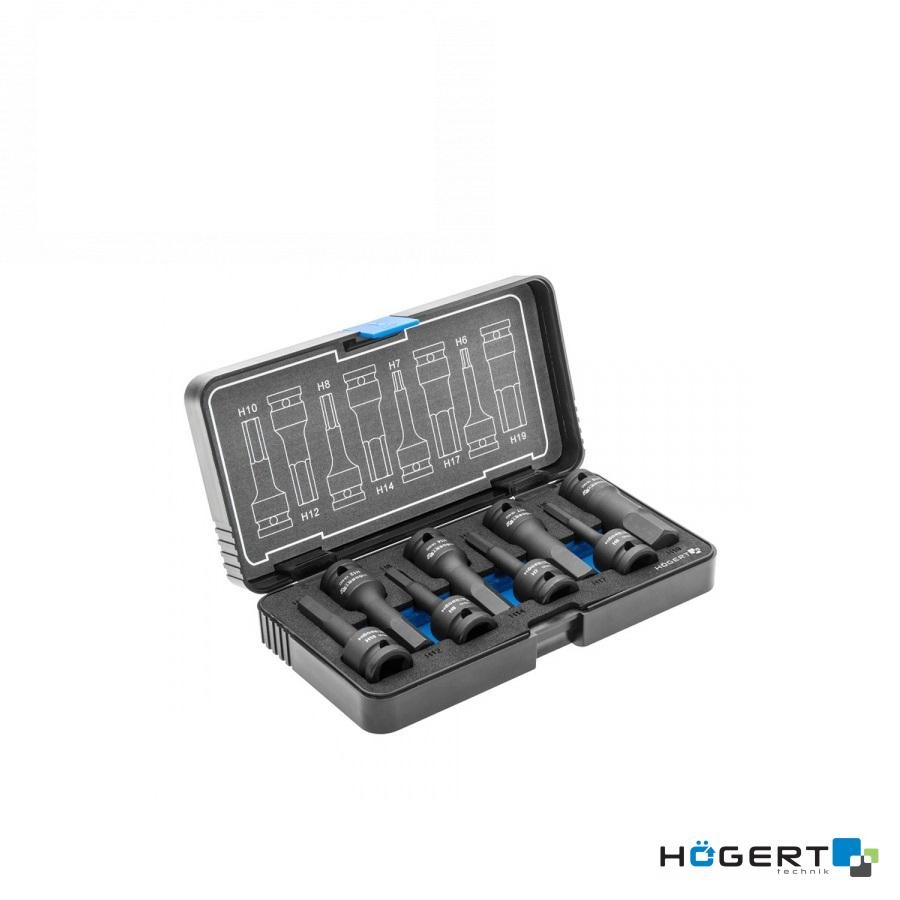 торцеві головки, ударні  Hex, 8 шт., CrMo (H6, H7, H8, H10, H12, H14, H17, H19, 1/2") HT6R004 (HOEGERT, Німеччина)